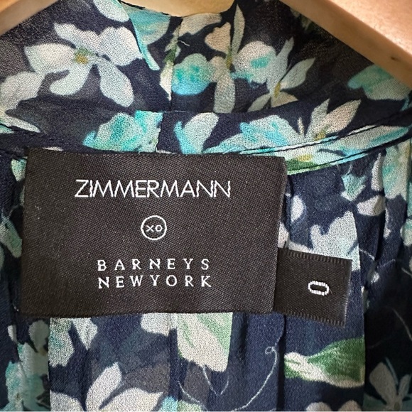 Zimmermann Womens 0 XS/S 100% Silk Floral Print Blouse Tank Ruffle Tie Neck Blue - Picture 3 of 7